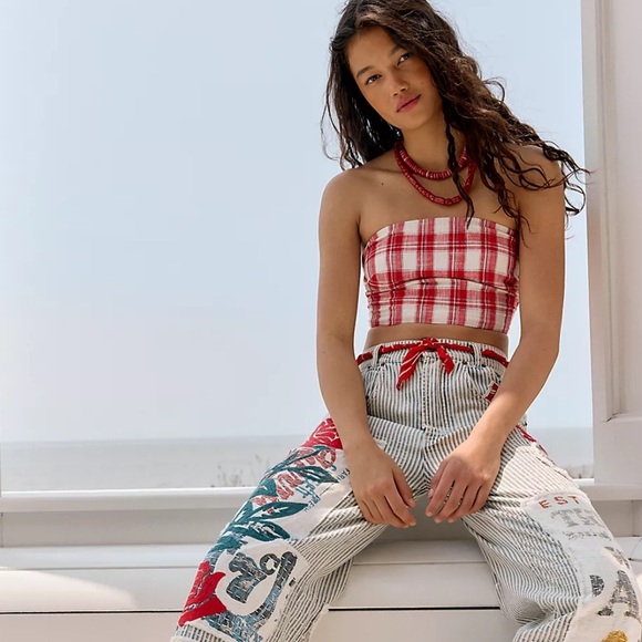 NWT Free People “After You” Set — Cropped Top + Maxi Skirt Red Plaid - Picture 3 of 7